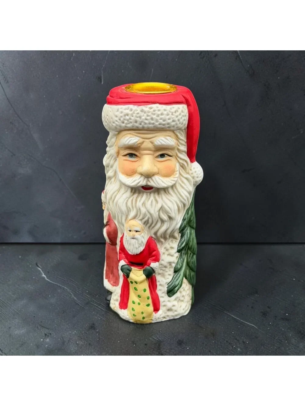 Vintage Ceramic Santa Candle Holders Set of 2 Christmas Holiday Decor